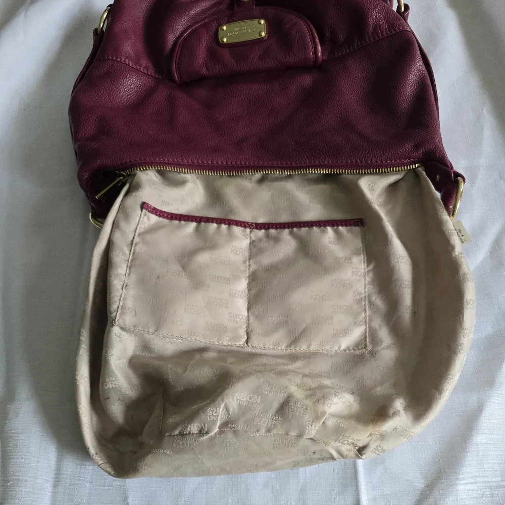 Michael Kors Burgundy Leather Hobo Bag with Gold Hardware